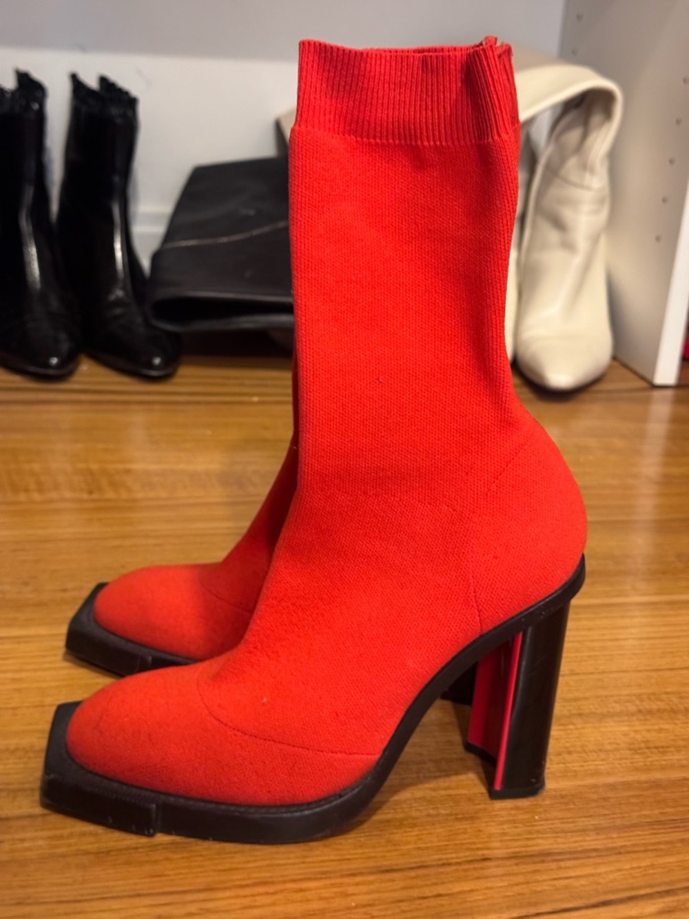 Alexander McQueen Red Stretch Knit Block-Heel Sock Boots